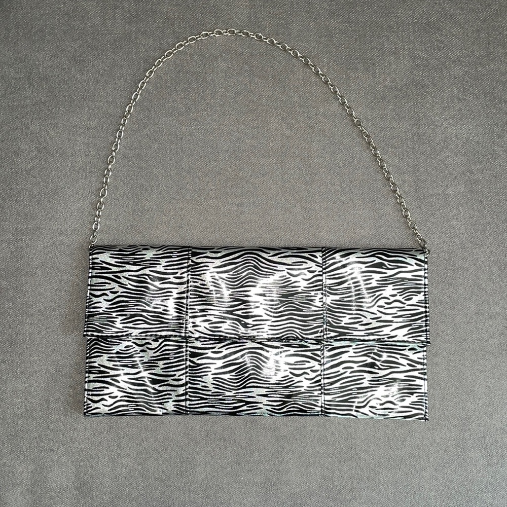 NWOT.  J. Francis Bags.  Metallic zebra print.  clutch or shoulder bag.